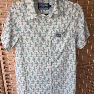 BURLEBO Shirt Men's Size Small Short Sleeve Button Up Waterfowl Flying Print